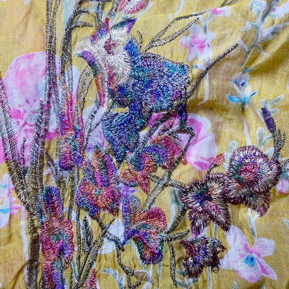 Aratta Silent Journey Yellow Floral Open Front Embroidered Cardigan - Picture 12 of 15